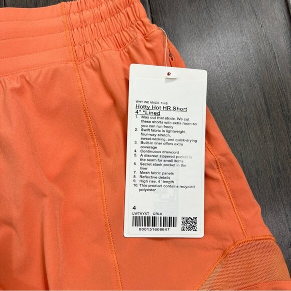 Lululemon NWT Hotty Hot High-Rise Lined Short 4" Coral Kiss - Picture 5 of 8